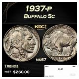 1937-p Buffalo Nickel 5c ms67 SEGS