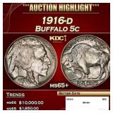 1916-d Buffalo Nickel 5c ms65+ SEGS