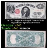 1917 $1 Large Size Legal Tender Note Grades xf Sig