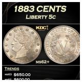1883 CENTS Liberty Nickel 5c Grades ms62+