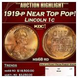 1919-p Lincoln Cent Near Top Pop! 1c ms68 rd SEGS