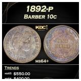 1892-p Barber Dime 10c Grades ms64+