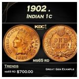 1902 Indian Cent . 1c Grades ms65 rd