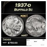 1937-d Buffalo Nickel 5c ms67 SEGS