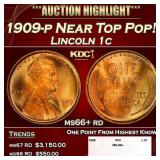 1909-p Lincoln Cent Near Top Pop! 1c ms66+ rd SEGS