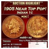 1905 Indian Cent Near Top Pop! 1c ms66+ rd SEGS