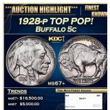 1928-p Buffalo Nickel TOP POP! 5c ms67+ SEGS