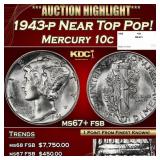 1943-p Mercury Dime Near Top Pop! 10c ms67+ fsb SE