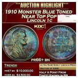 1910 Proof Lincoln Cent Monster Blue Toned Near To