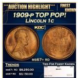 1909-p Lincoln Cent TOP POP! 1c ms67+ rd SEGS