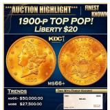 1900-p Gold Liberty Double Eagle TOP POP! $20 ms66