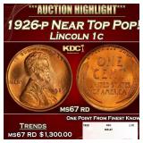 1926-p Lincoln Cent Near Top Pop! 1c ms67 rd SEGS