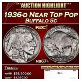 1936-d Buffalo Nickel Near Top Pop 5c ms67+ SEGS