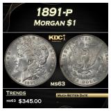 1891-p Morgan Dollar $1 Grades ms63