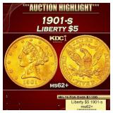 1901-s Gold Liberty Half Eagle $5 ms62+ USCG
