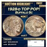 1928-d Buffalo Nickel TOP POP! 5c ms67 SEGS