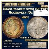 1952-d Roosevelt Dime Rainbow Toned TOP POP! 10c m