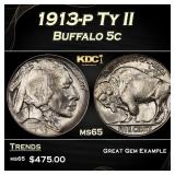 1913-p Ty II Buffalo Nickel 5c Grades ms65