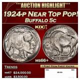 1924-p Buffalo Nickel Near Top Pop! 5c ms66+ SEGS