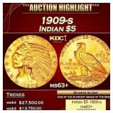 1909-s Gold Indian Half Eagle $5 ms63+ USCG