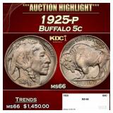 1925-p Buffalo Nickel 5c ms66 SEGS
