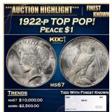 1922-p Peace Dollar TOP POP! $1 ms67 SEGS