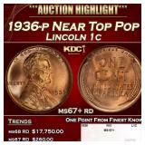 1936-p Lincoln Cent Near Top Pop 1c ms67+ rd SEGS