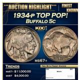 1934-p Buffalo Nickel TOP POP! 5c ms67+ SEGS
