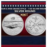 Gun & Rod (Bass) Style - 1 oz Silver Round Round
