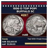 1936-d Buffalo Nickel TOP POP! 5c ms68 SEGS
