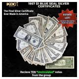 10x 1957 $1 Blue Seal Silver Certificates Grades C