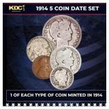 1914 5 Coin Date Set, 1 Of Each Type Of Coin Minte