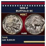 1919-p Buffalo Nickel 5c ms66 SEGS