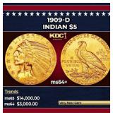 1909-d Gold Indian Half Eagle $5 ms64+ USCG