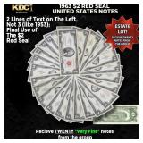 20x 1963 $2 Red Seal United States Note Grades VF/