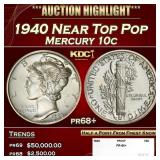1940 Proof Mercury Dime Near Top Pop 10c pr68+ SEG