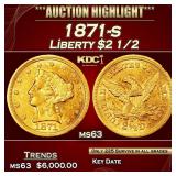 1871-s Gold Liberty Quarter Eagle $2 1/2 ms63 USCG
