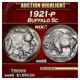 1921-p Buffalo Nickel 5c ms66 SEGS