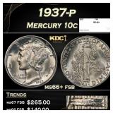 1937-p Mercury Dime 10c ms66+ fsb SEGS