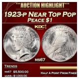1923-p Peace Dollar Near Top Pop $1 ms67 SEGS