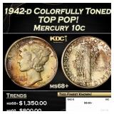 1942-d Mercury Dime Colorfully Toned TOP POP! 10c