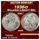 1936-d Walking Liberty Half Dollar 50c ms66 SEGS