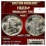 1923-p Mercury Dime 10c ms67+ FSB SEGS