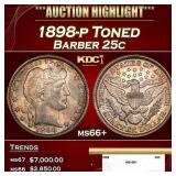 1898-p Barber Quarter Toned 25c ms66+ SEGS