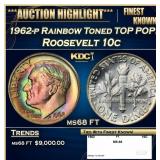 1962-p Roosevelt Dime Rainbow Toned TOP POP! 10c m