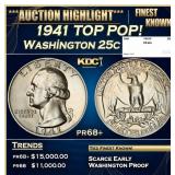 1941 Proof Washington Quarter TOP POP! 25c pr68+ S
