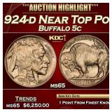 1924-d Buffalo Nickel Near Top Pop! 5c ms65 SEGS