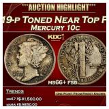 1919-p Mercury Dime Toned Near Top Pop 10c ms66+ f