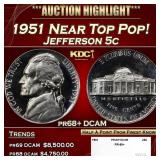 1951 Proof Jefferson Nickel Near Top Pop! 5c pr68+