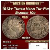 1913-p Barber Dime Toned Near Top Pop 10c ms66+ SE
